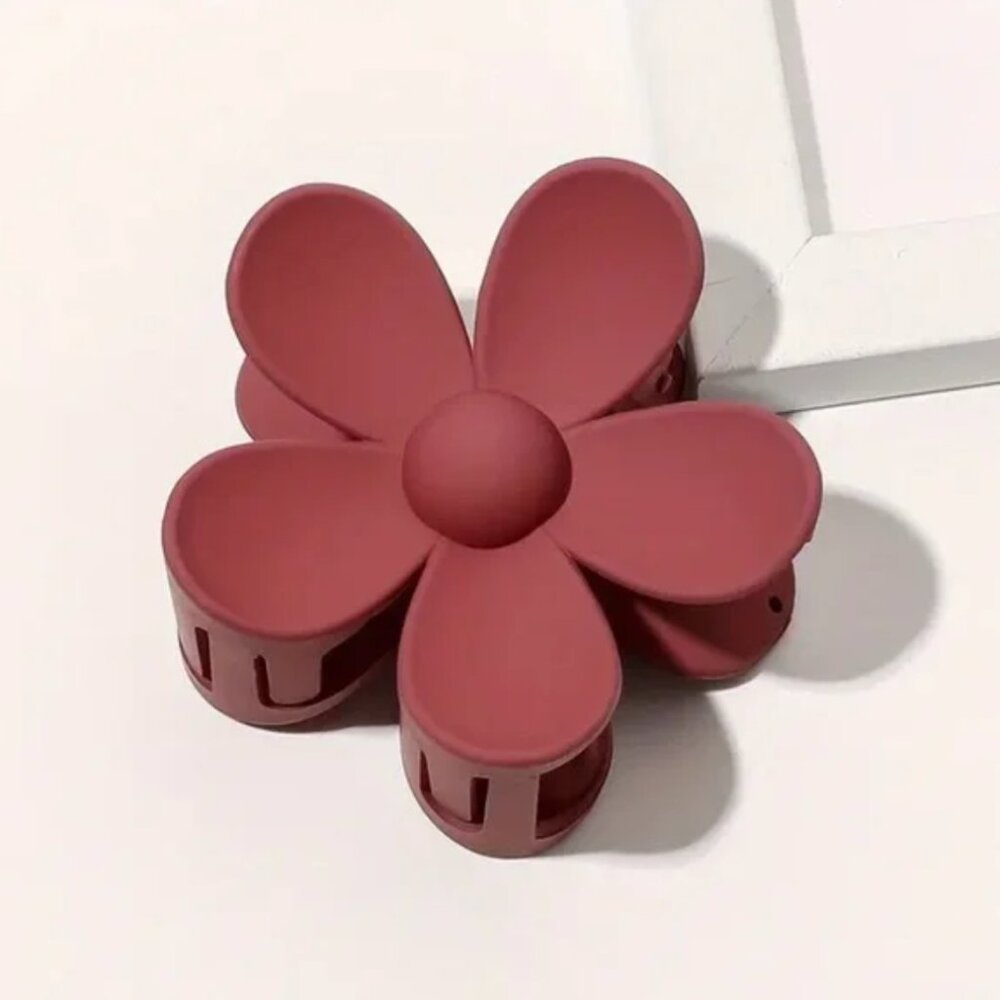 Burgundy Flower Claw Clip